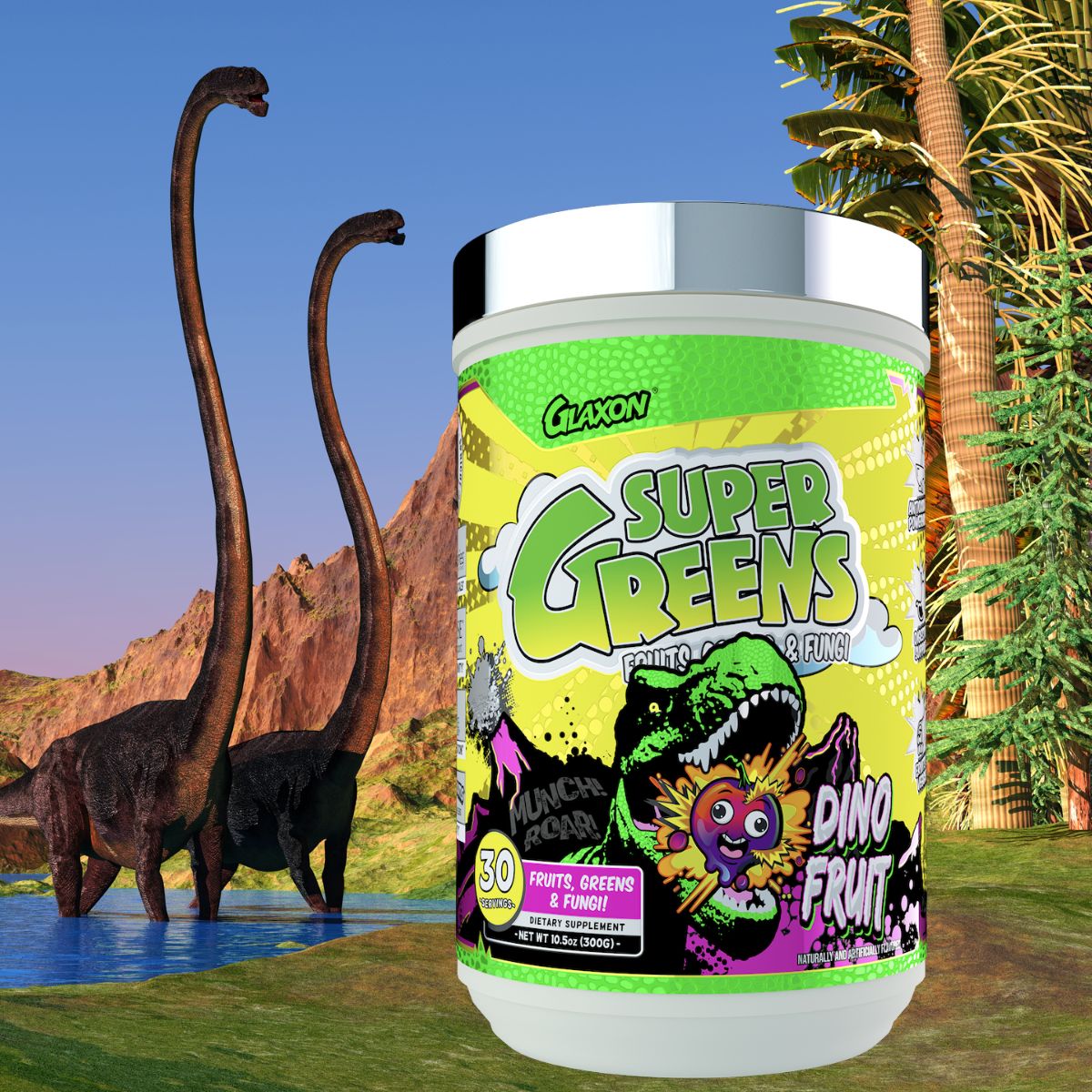 Glaxon Brings Back Dinosaur Fruit Flavor to Super Greens as "Dino Fruit"