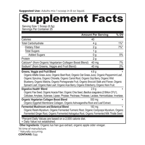 Ancient Nutrition Personal Care& - Hygeine AN Organic Super Greens + Collagen 25/sv