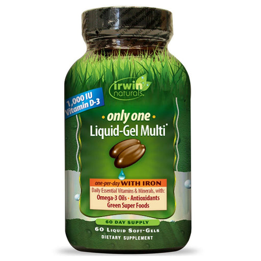 Irwin Naturals Vitamins, Minerals, Herbs & More Irwin Naturals Only One Liquid-Gel Multi with Iron 60 Liquid Softgels (581259493420)