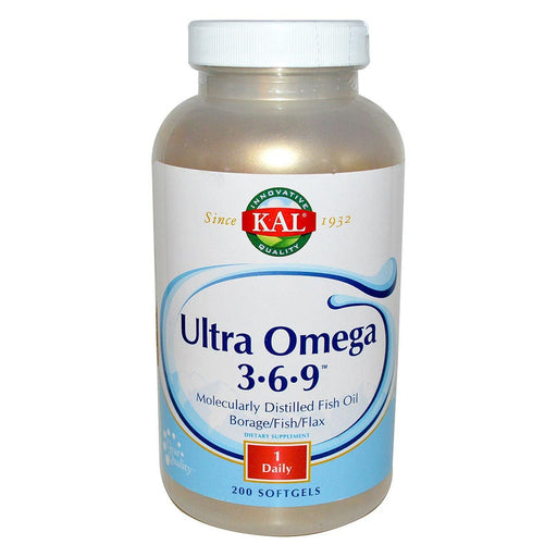 Kal Vitamins, Minerals, Herbs & More Kal Ultra Omega 3-6-9 Borage/Fish/Flax 200 Softgels (580707581996)