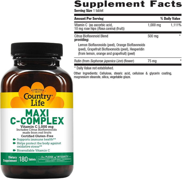 Country Life Vitamins & Minerals Country Life Maxi C Complex Caps 1000mg 180 Capsules