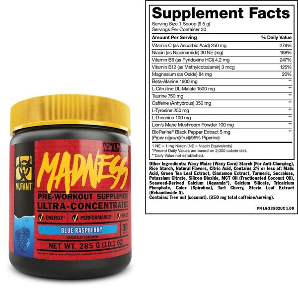 Mutant Pre-Workouts Blue Raspberry Mutant Madness 30 Servings