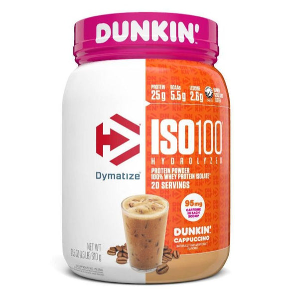 Dymatize Sports Nutrition & More Dunkin Cappuccino Dymatize ISO 100 Hydrolyzed Whey 20 Servings