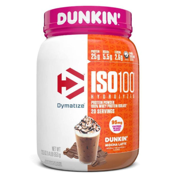 Dymatize Sports Nutrition & More Dunkin Mocha Latte Dymatize ISO 100 Hydrolyzed Whey 20 Servings