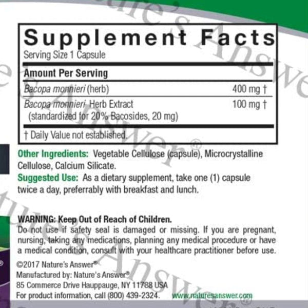 Nature's Answer Herbs Nature's Answer Bacopa 500mg 90 Capsules