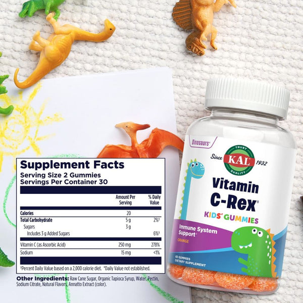 Kal Vitamins, Minerals, Herbs & More Kal Vitamin C-Rex Yummy Gummy Orange 60 Gummies