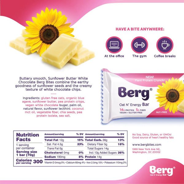 Berg Bites Bars Sunflower Butter White Chocolate Berg Bar 8 Box