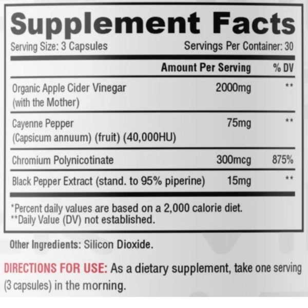 Metabolic Nutrition Fat Burner Metabolic Nutrition Apple Cider Vinegar 90 Capsules