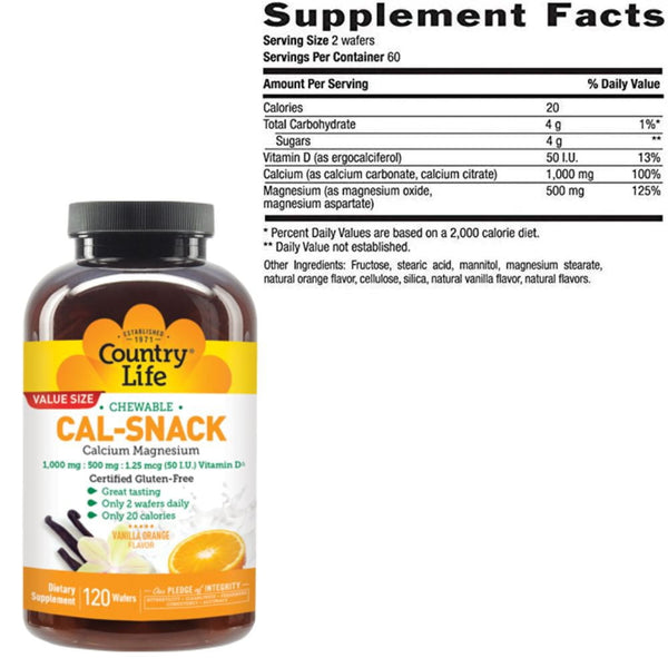 Country Life Vitamins & Minerals Country Life Cal-Snack w/ Magnesium 120 Wafers