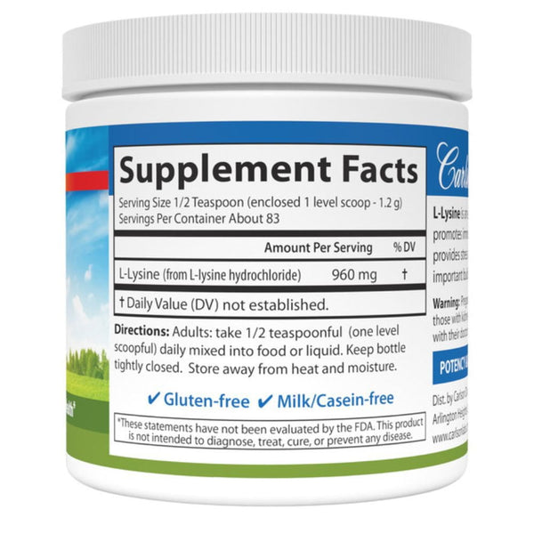 Carlson Sports Nutrition & More Carlson L-Lysine Powder 100 Grams