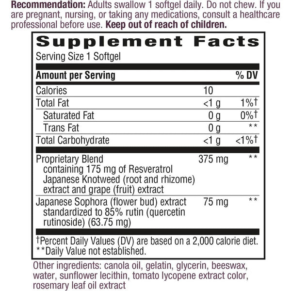 Enzymatic Therapy Specialty Health Products Nature's Way Resveratrol Forte 60 Softgels