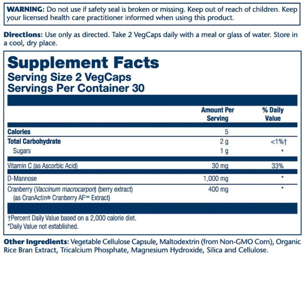 Solaray Digestive Health Solaray CranActin D-Mannose 1000mg 60 Capsules