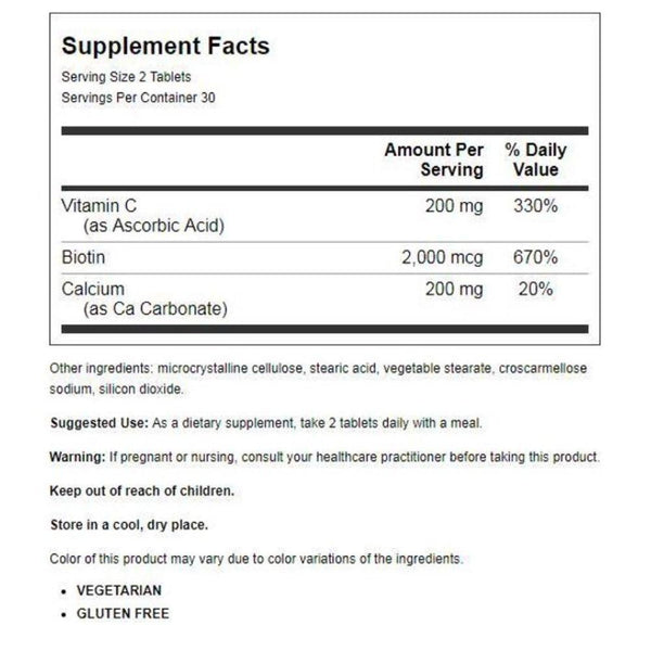 FoodScience of Vermont Vitamins & Minerals FoodScience of Vermont Biotin+ 2000mcg 60 Tablets