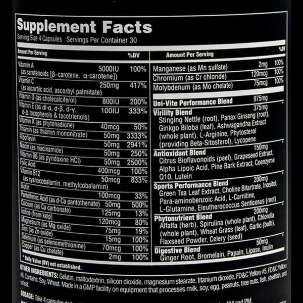 Universal Multi Vitamins Universal Uni-Vite 120 Capsules