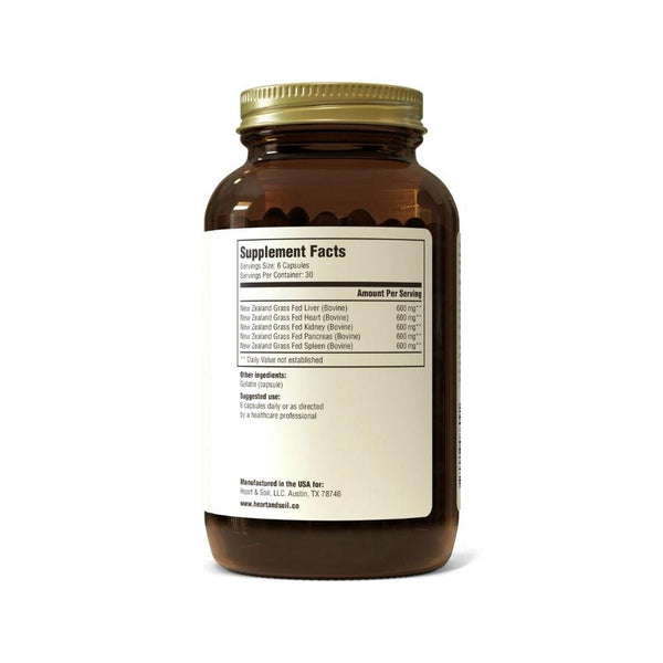 Best Price Nutrition Vitamins, Minerals, Herbs & More Heart and Soil Beef Organs 500mg 180 Capsules