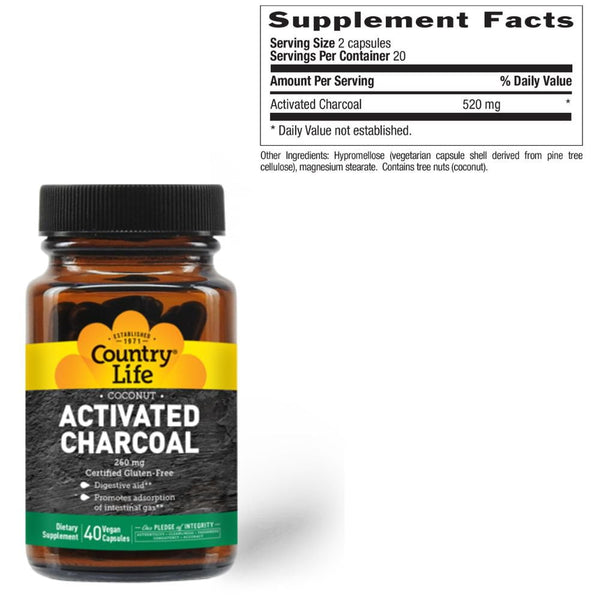 Country Life Specialty Health Products Country Life Activated Charcoal 260mg 40 Capsules