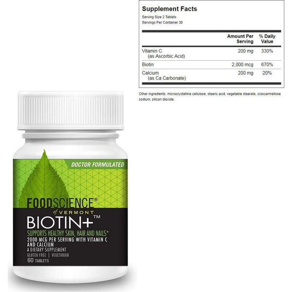 FoodScience of Vermont Vitamins & Minerals FoodScience of Vermont Biotin+ 2000mcg 60 Tablets