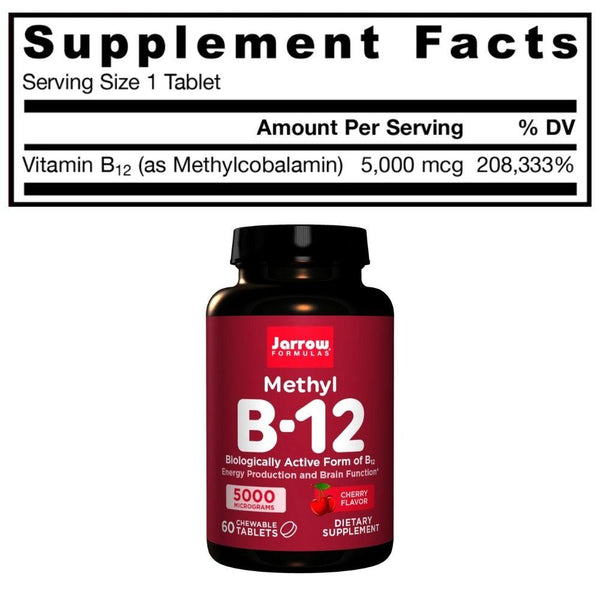 Jarrow Formulas Vitamins & Minerals Jarrow Methyl B12 Cherry Flavor 60 Chewable Tablets