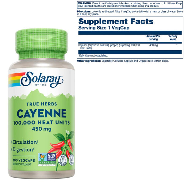 Solaray Vitamins, Minerals, Herbs & More Solaray Cayenne 450mg (100,000 Heat Unit) 100 Capsules