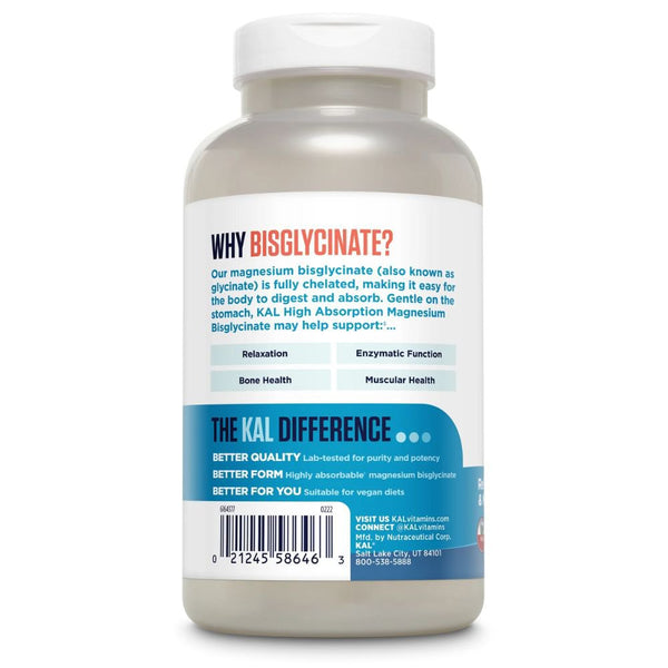 Kal Vitamins & Minerals KAL Chelated Magnesium Byglycinate 180 Tablets