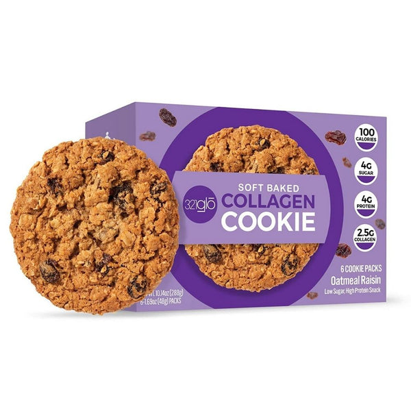 312 GLO Foods Juices Oatmeal Raisin 321 GLO Soft Baked Collagen Cookies 6/Box