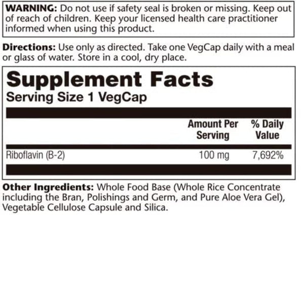 Solaray Vitamins, Minerals, Herbs & More Solaray Vitamin B-2 100mg 100 Capsules