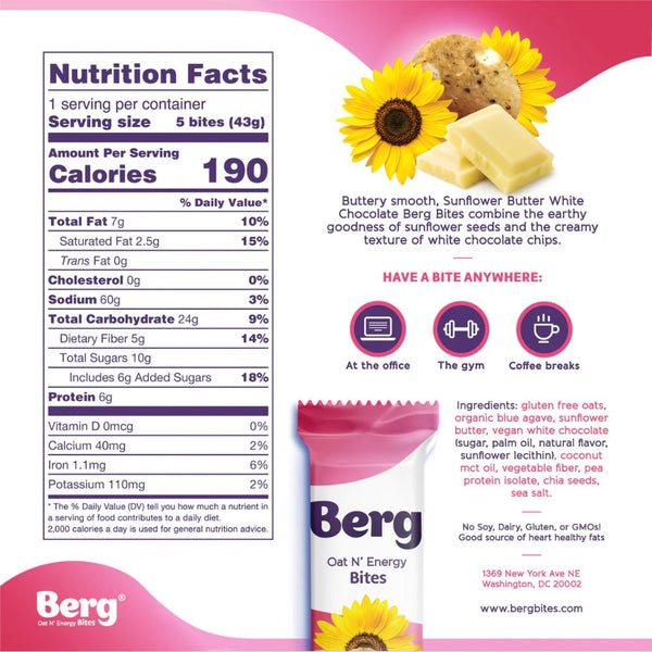 Berg Bites Bars Sunflower Butter White Chocolate Berg Bites 8 Box