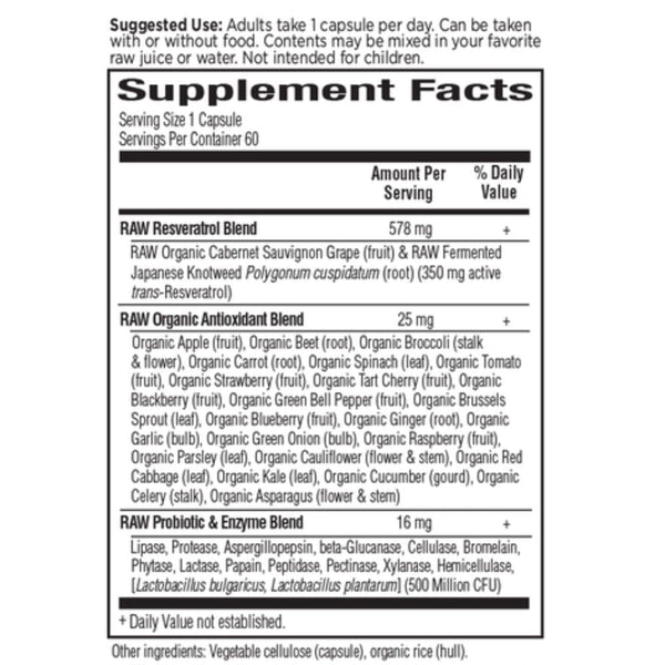 Garden of Life Vitamins, Minerals, Herbs & More Garden of Life Raw Resveratrol 350mg 60 Capsules