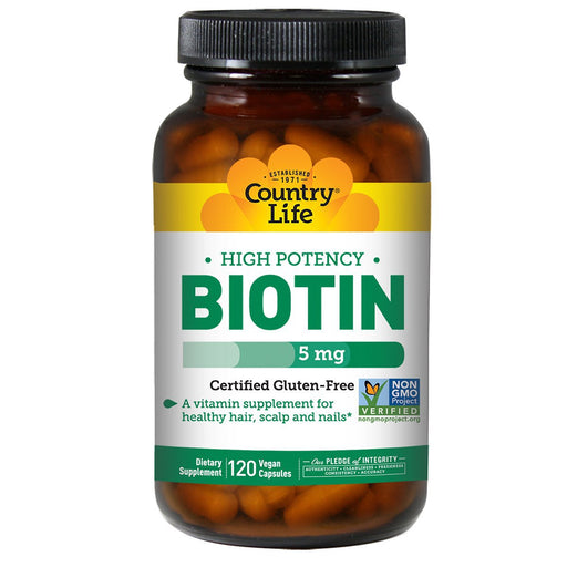Country Life Vitamins, Minerals, Herbs & More Country Life High Potency Biotin 5mg 120 Vegi Caps (582136627244)