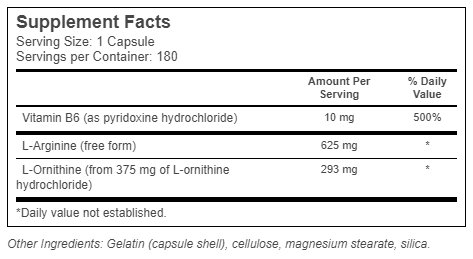 Country Life Sports Nutrition & More Country Life L-Arginine L-Ornithine Hydrochloride 1000mg 180 Caps