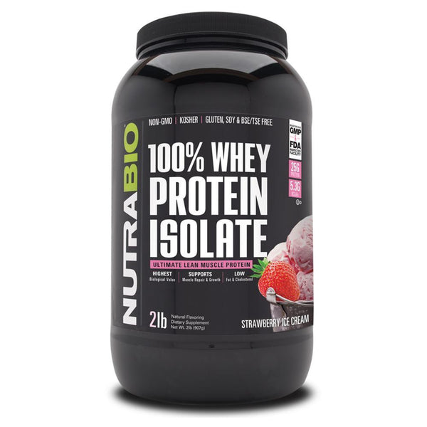 NutraBio Protein Powders Strawberry Ice Cream NutraBio 100% Whey Protein Isolate 2lb